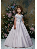 Beaded Lace Satin Illusion Back Flower Girl Dress